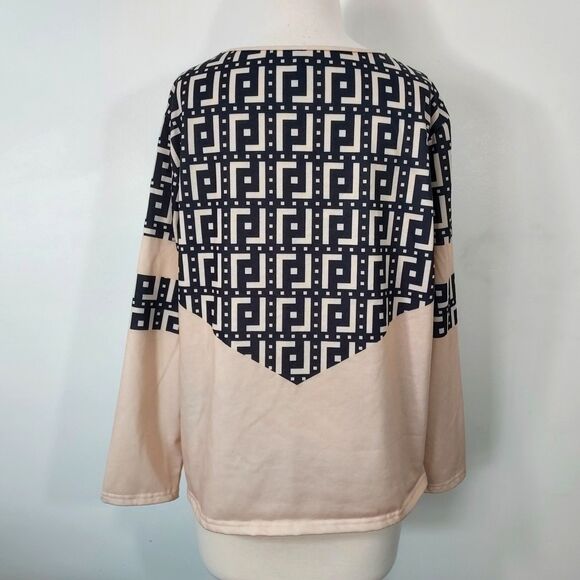 Just Fashion Now Shirt Top Long Sleeve V Neck Womens Size XXL Beige Black - Picture 6 of 12